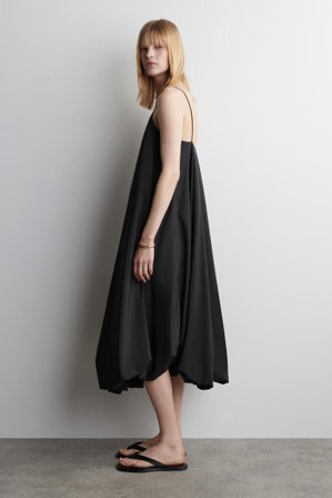 COS Women's Abito Midi Con Orlo A Palloncino in Nero