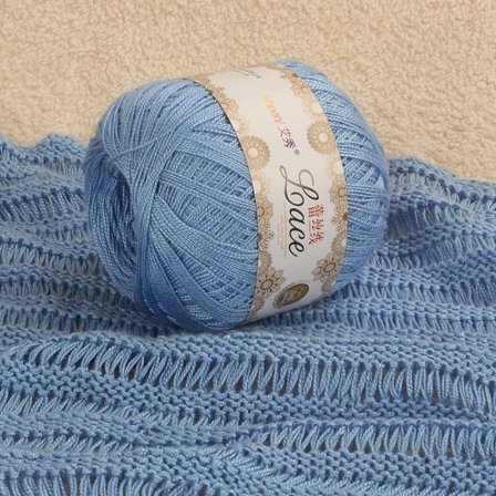 50 g/Bullgarn Virkad bomullsspets BLÅ HIMEL