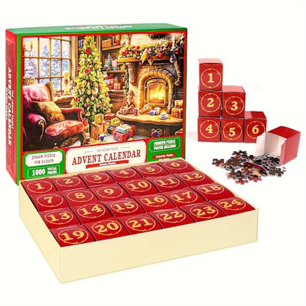 Julekalender Puslespil 2024 - 24 Dages Overraskelser Jule Nedtællingskalendere, 1000 Brikker, Perfekt Til Børn Og Voksne, (FMY)