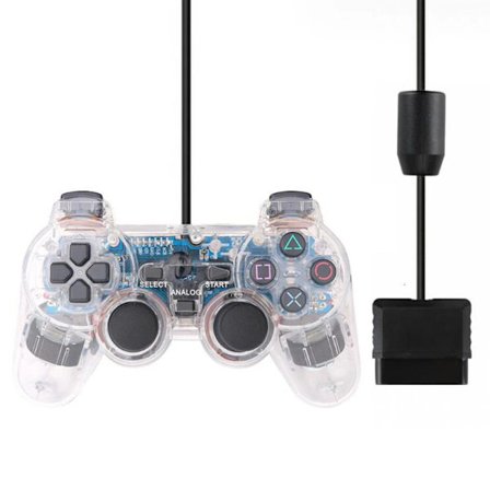 Transparent kablet PS2-spilcontroller med vibrationsfunktion, høj følsomhed, kompatibel med Sony PlayStation 2 gamepad med USB-interface