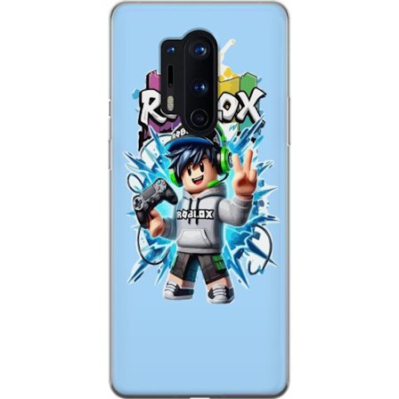 Yhteensopiva Puhelinkuori OnePlus OnePlus 8 Pro Värikäs Roblox-hahmo, jossa ohjain ja energinen splash art -suunnittelu, täydellinen lastenhuoneisi