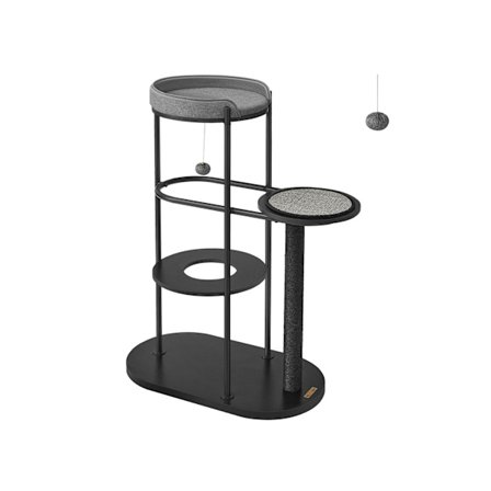 Rootz Classic Musta raapimistolppa - Kissapuu - Kiipeilytorni - Teräsrunko - Lastulevytasot - Sisalköysi - 80 cm x 43 cm x 111 cm - 15,4 kg - 60 kg Su