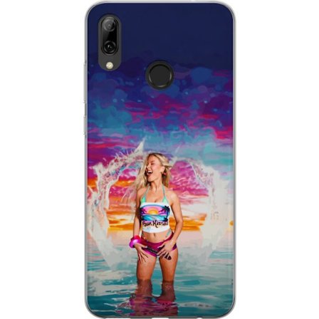 Kompatibel Mobilcover til Huawei P smart 2019 Blond kvinde i farverigt strandtøj, der leger i havet ved solnedgang