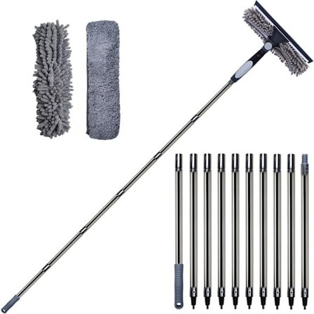 Vindusskrape 2-i-1 med teleskophåndtak 4,5 m - Vindusvask for høye vinduer, bil, dusj, innendørs og utendørs