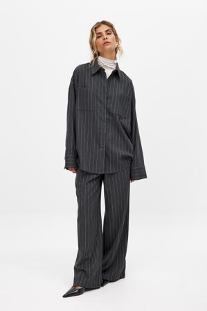 NA-KD Pantalon large à taille élastique - Pantalons à rayures - Gris - EU 38