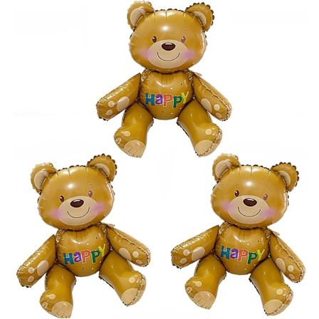 Stora 3D Bruna Grattis På Födelsedagen Björnballonger För Barn Pojkar Flickor Festtillbehör Bröllop Baby Shower Dekoration, 3-pack Fristående 