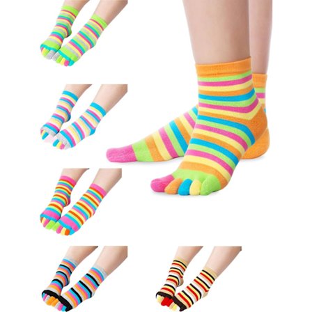 INIOR 6 par Fuld Tå Strømper Tåseparerede Bomuldsstrømper Farverige Stribede Strømper til Kvinder Mænd