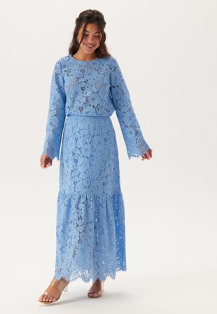 Bubbleroom - Scalloped Lace Edge Maxi Skirt - Light blue - Kläder