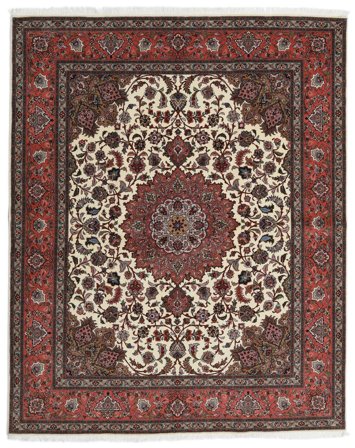 Handgeknoopt Tabriz 60 Raj Zijden Pool Vloerkleed 201X248 Perzisch Wol Rood/Donkerrood