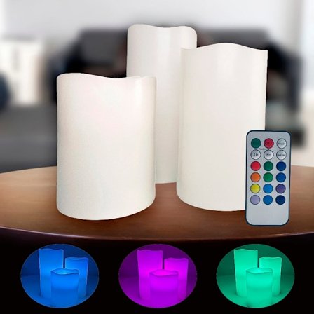 LED-ljus - 3 st. - 15/12/10 cm - m/fjärrkontroll - 12 olika färger