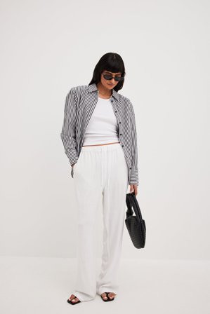 NA-KD Pantalon décontracté en lin mélangé - Pantalons en lin - Blanc - EU 42