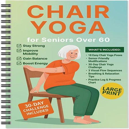 "Stolyoga for seniorer 60 år og ældre" er en yogaguide, der indeholder over 40 skånsomme positioner. (Grøn B)