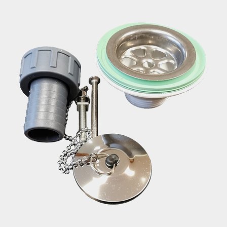 Avloppsanslutning / bottensil, 30 mm (1 3/16′′) slang, plast, grå