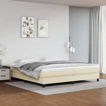 Maison Exclusive - Sängbotten med lammelägen och Madrass Creme 200x200cm Syntetläder
