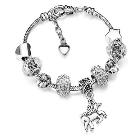 18CM Unicorn Glittrande Kristallhänge Armband - Vit