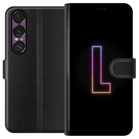 Kompatibelt Plånboksfodral till Sony Sony Xperia 1 VII Minimalistisk neonbokstav L i mjukt färgskiftande ljus mot svart bakgrund med ren grafisk est