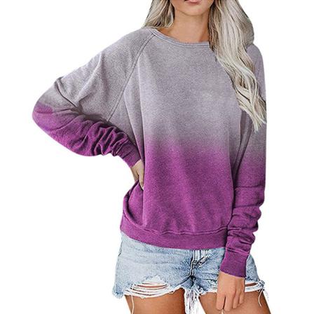 Dam Långärmad Raglanärmad Tröja Gradient Casual Tee