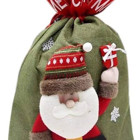 Julegavepose med snørelukning, stor gavepose i lærred til jul