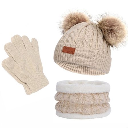 Halsduk, mössa och vantar set, unisex barnbeanie mössa rörhalsduk set