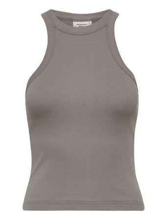 Basic Rib Tank Top Ærmeløs Top Grå Gina Tricot