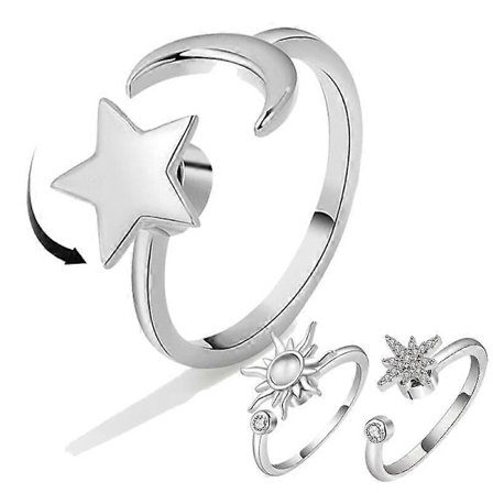 Månstjärna Ångestring Ring Finger Spinner Fidget Ringar Spinner Spiral Fidget Ringar Roterar Fritt Anti Stress Leksak För Flicka Kvinnor