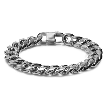 Bracciale a catena in acciaio color argento da 12 mm per uomini - Bracciali in acciaio