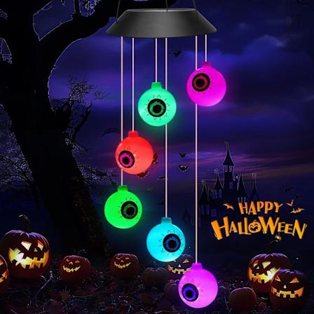 Halloween Udepynt, Solcelled Øjenkugle Vindklokker Dekorative Lysstreng til Halloween Fest Indendørs Udendørs Hjemmedekoration