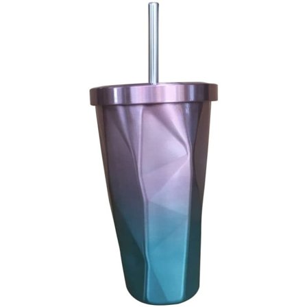 Isolert termoskopp i rustfritt stål med sugerør