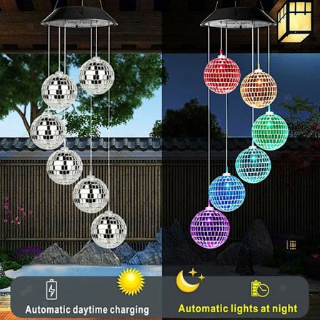 Hängande LED Solar Wind Chimes Lights Mirror Ball