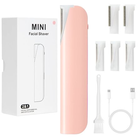 Sonic Dermaplaning til kvinder ansigt, Dermaplaning skraber med LED-lys, Kantteknologi til ansigtshår, Eksfolierende og ferskenfnug - 4 refillblade & 