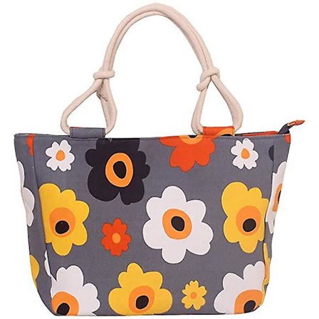 Beach Travel Tote Canvas Axelväska Shopping Zip Tote Bag med bomullssnöre handtag, blomma