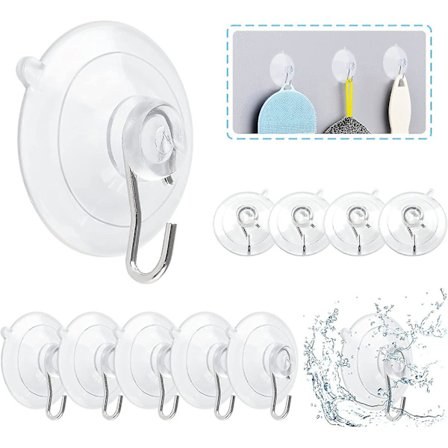 12 st. 45 mm Klar Sugkopp med Rostfri Krok -ys