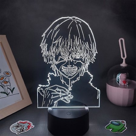Anime Tokyo Ghoul Figur Kaneki Ken 3d Led-lampa Rgb Nattljus Cool Present Till Vän Lava-lampa Sovrum Sängbord Bordsdekoration Svart Lampfot E