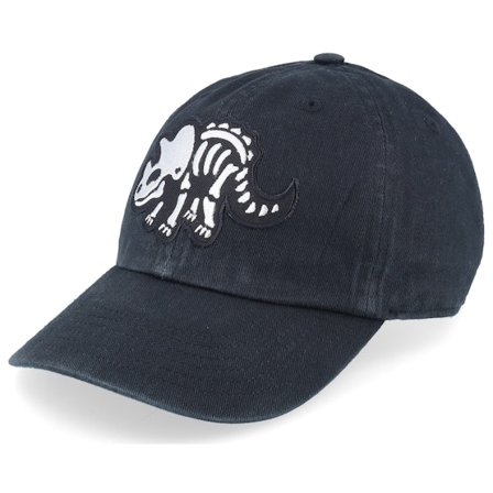 Kiddo Cap - Kids Triceratops Skeleton Patch Black Dad Cap Unconstructed Black Cap - @ Hatstore