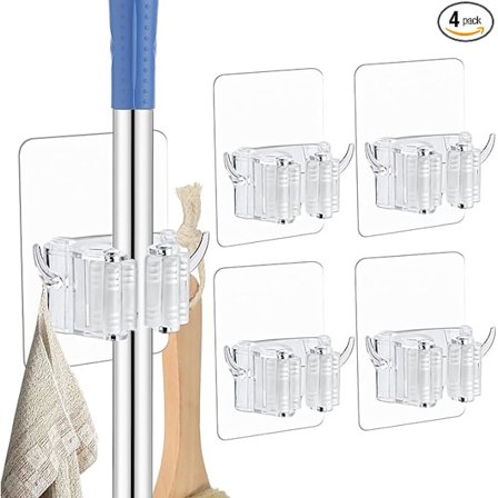 Självhäftande mopp och kvasthållare Väggfäste med krokar Design, Broom