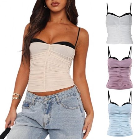 Kvinde Tank Top Spaghetti Stropper Camisoles Ærmeløs Firkantet Hals Cami Top Blonder Crop Tank Top Sommer Y2K Streetwear M Hvid
