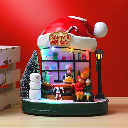 Byhus City Resin Julekrybbe med LED-lys, Julenatlys Musik Kaffehus
