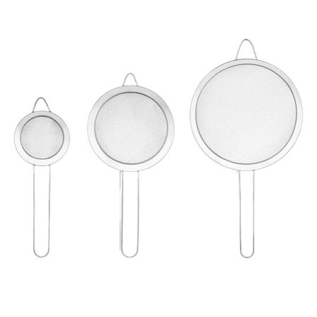 Premium 3 stk. Håndholdt mel sigte i rustfrit stål, mesh si tragt sæt