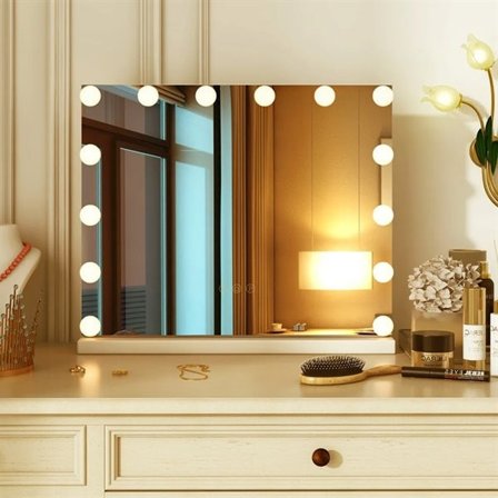 Hollywood sminkespeil med LED-belysning - 50×43 cm