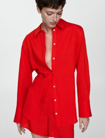 Mango Stripe-Patterned Shirt - Red - XS