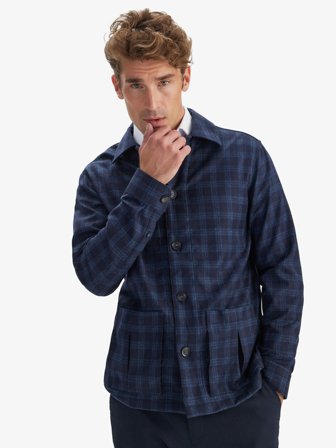 John Henric Men's Blue Checked Overshirt Size S