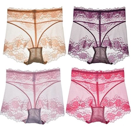 4 st Nät Genomskinliga Trosor med Mage-In-Hållning och Höftlyft, Sexiga Damtrosor med Hög Midja i Stora Storlekar