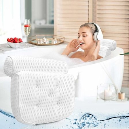 Ergonomisk badepute med nakke- og ryggstøtte - Komfortable badekarputer for avslapnings pute med 4D Air Mesh Spa badekar med sterk sugeevne