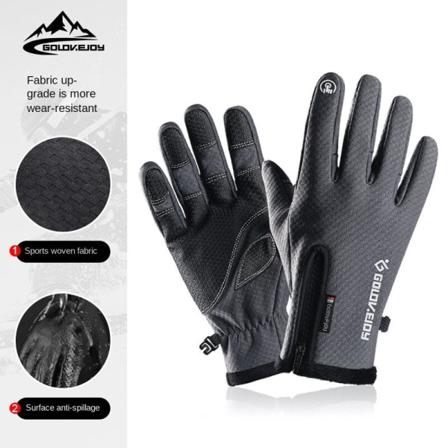 Naisten Miesten Pyöräilyhanskat ulkokäyttöön Vedenpitävä kosketusnäyttö Tuulenpitävä Lämmin fleecevuorattu vuorikiipeily wear-resistant type Gray M