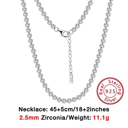 Äkta 925 Sterling Silver Dam Herr Tennis Choker Kedja Rundslipad Cubic Zirconia Tennis Kedja Halsband Smycken SC45