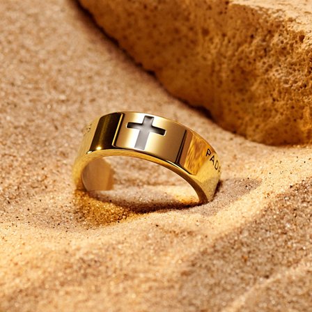 Unity | 8 mm Gold-tone Spanish Lord’s Prayer Ring for Men - Steel rings