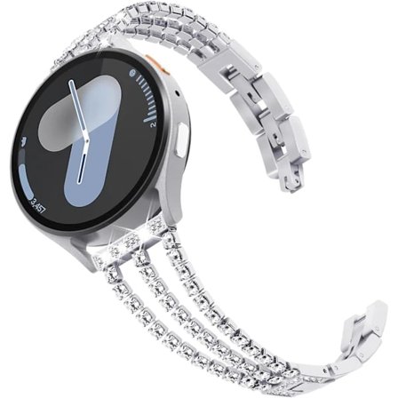 Kompatibel med Galaxy Watch-rem 20 mm, dame, Bling metalrem til Galaxy Watch 7/6/5/4 - Sølv