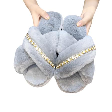 Kvinnor Flat Fuzzy Tofflor Slip On House Skor