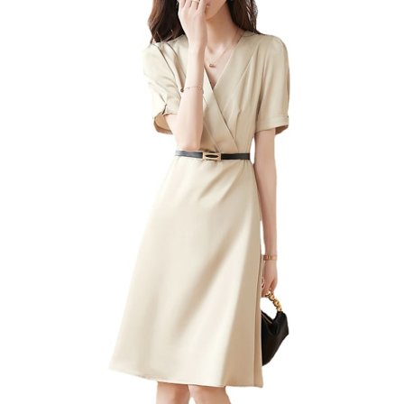 Sommarklänning för kvinnor med kort/långärmad omlott V-ringad kort