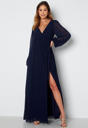Goddiva Long Sleeve Chiffon Dress Navy Klær